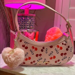 Betsey Johnson Pink Cherry Shoulder Bag with Plush Heart